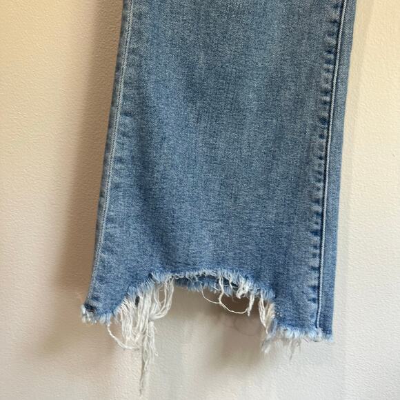 Loft Curvy High Rise Flare Crop Blue Jeans Raw Hem Stretch Denim Sz 30/10 - Picture 9 of 9